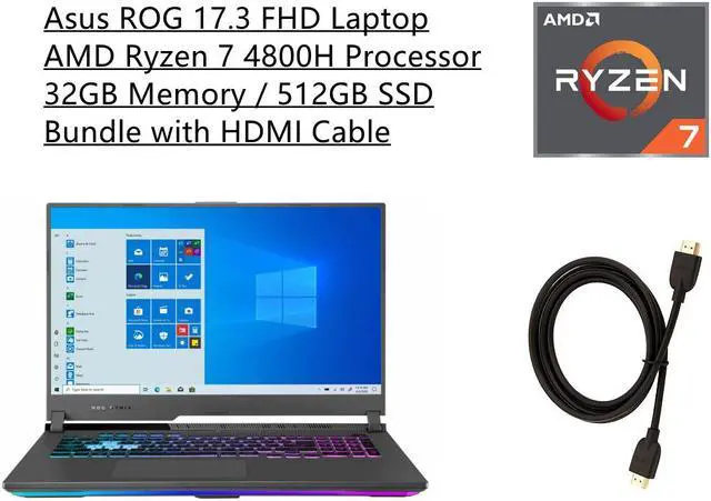 Main image of New Asus ROG 17.3 FHD Laptop | AMD Ryzen 7 4800H Processor | 32GB Memory | 512GB SSD | Nvidia GeForce RTX 3060 | Backlit Keyboard | Windows 10 Home | Gray | Bundle with HDMI Cable