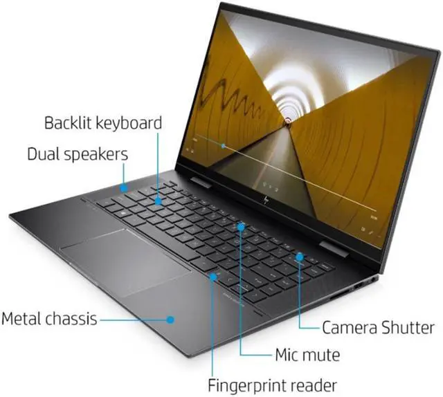 Alt view image 2 of 7 - HP ENVY 2-in-1 15.6" Touch-Screen Laptop | AMD Ryzen 5 5500U Processor | 32GB Memory | 1TB SSD | Backlit Keyboard | Fingerprint Reader | Windows 11 Home | Nightfall Black | Bundle with Mouse Pad