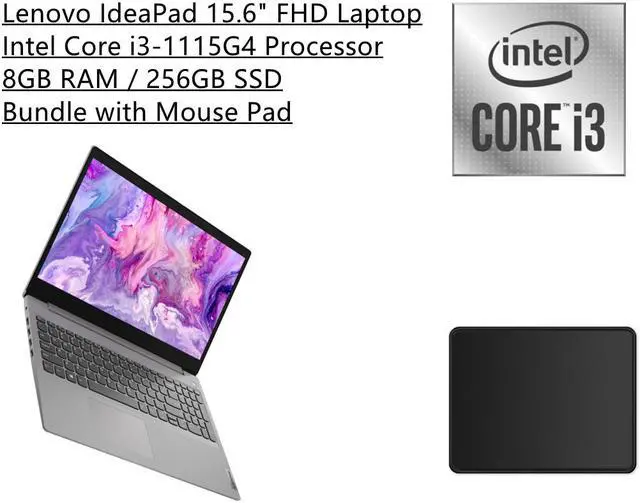 Main image of Lenovo IdeaPad 3i 15.6 FHD Anti-Glare Energy-efficient LED Laptop | Intel Core i3-1115G4 Processor | 8GB RAM | 256GB SSD | Intel UHD Graphics | Gray | Windows 11 in S Mode | Bundle with Mouse Pad