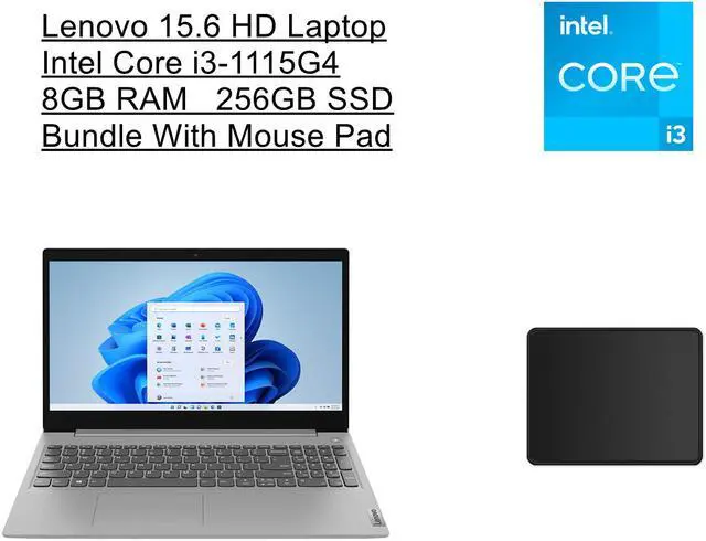 Main image of Lenovo IdeaPad 3 15.6 HD Touchscreen Laptop | Intel Core i3-1115G4 Processor | 8GB RAM | 256GB SSD | Intel UHD Graphics | Grey | Windows 11 in S Mode | Bundle with Mouse Pad