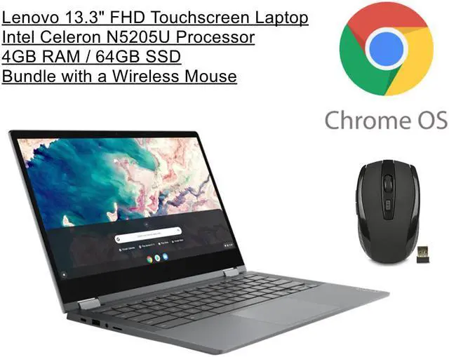 Main image of Lenovo Flex 5 13.3" FHD Touchscreen Chromebook 2-in-1 Laptop | Intel Celeron N5205U Processor | 4GB RAM | 64GB SSD | Chrome OS | Bundle with Wireless Mouse