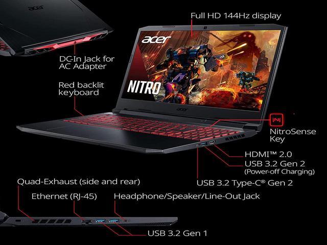 Alt view image 6 of 7 - Acer Nitro 5 15.6" FHD 144Hz IPS Gaming Laptop | Intel Core i7-11800H Processor | NVIDIA GeForce RTX 3050 | 16GB RAM | 1TB SSD | Backlit Keyboard  | Windows 11 | Black | Bundle with Mouse Pad