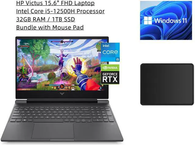 Main image of HP Victus 15.6" FHD Gaming Laptop |  Intel Core i5-12500H Processor | NVIDIA GeForce RTX 3050 | 32GB RAM | 1TB SSD | Windows 11 Home | Backlit Keyboard | Bundle with Mouse Pad