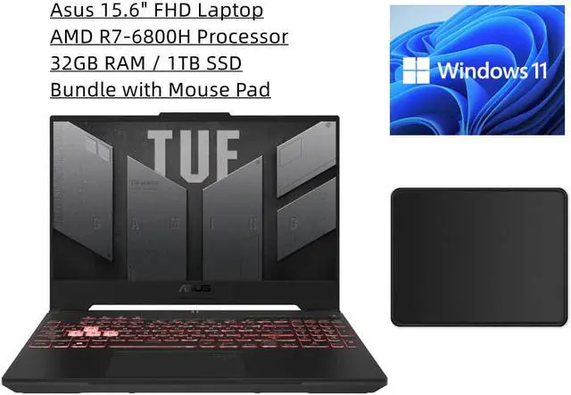 Main image of Asus TUF 15.6" 144Hz FHD Gaming Laptop | AMD R7-6800H Processor | NVIDIA GeForce RTX 3050 Ti | 32GB RAM | 1TB SSD | Windows 11 Home | Backlit Keyboard | Bundle with Mouse Pad