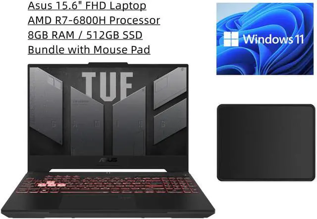 Main image of Asus TUF 15.6" 144Hz FHD Gaming Laptop | AMD R7-6800H Processor | NVIDIA GeForce RTX 3050 Ti | 8GB RAM | 512GB SSD | Windows 11 Home | Backlit Keyboard | Bundle with Mouse Pad