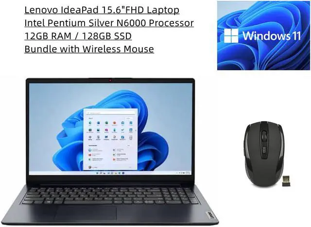 Main image of Lenovo IdeaPad 15.6"FHD Laptop |  Intel Pentium Silver N6000 Processor | 12GB RAM | 128GB SSD | Office | Windows 11 S Mode | Bundle with Wireless Mouse