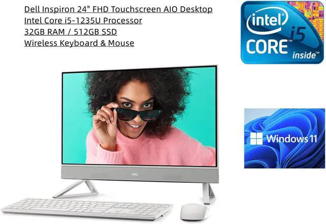 Main image of New Dell Inspiron 24" FHD Touchscreen All-in-One Desktop |  12th Gen Intel Core i5-1235U Processor | 32GB RAM | 512GB SSD | Wireless Keyboard & Mouse | Windows 11 Home