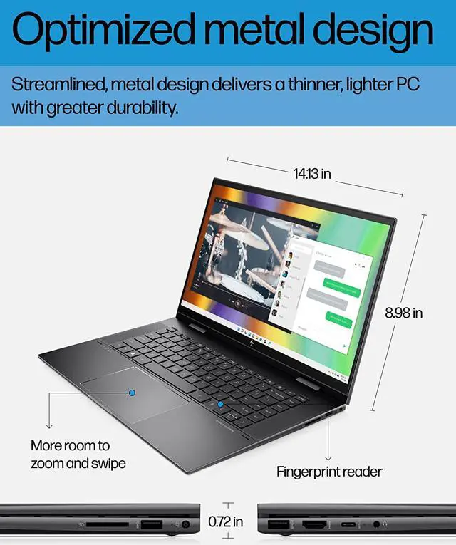 Alt view image 2 of 6 - HP Envy X360 2-in-1 15.6" FHD Touchscreen Laptop | AMD Ryzen 7 5825U Processor | 32GB RAM | 1TB SSD | AMD Radeon Graphics | Backlit Keyboard | Fingerprint Reader | Bundle with Wireless Mouse