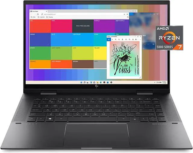 Alt view image 3 of 6 - HP Envy X360 2-in-1 15.6" FHD Touchscreen Laptop | AMD Ryzen 7 5825U Processor | 32GB RAM | 1TB SSD | AMD Radeon Graphics | Backlit Keyboard | Fingerprint Reader | Bundle with Wireless Mouse