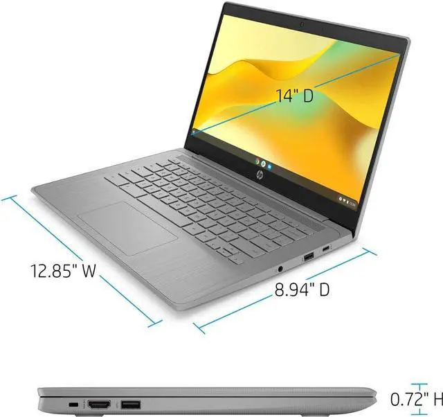 Alt view image 5 of 6 - HP Chromebook 14" HD Laptop | Intel Celeron N4120 | 4GB DDR4 | 64GB SSD | Intel UHD Graphics 600 | Chrome OS | Grey | Bundle with 64GB USB Flash Drive
