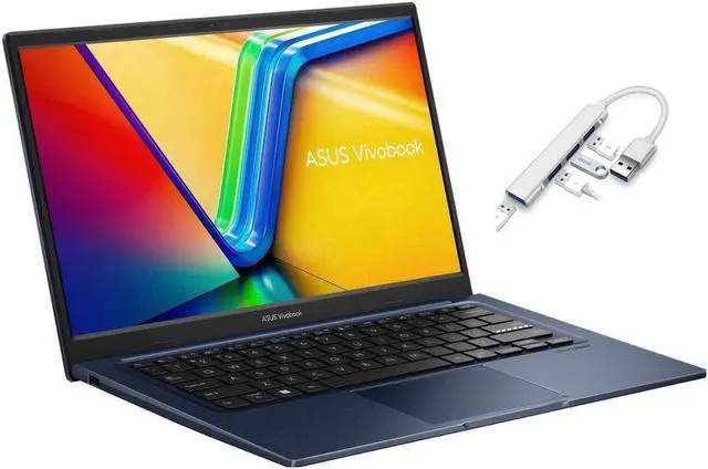 Main image of ASUS Vivobook 14" FHD Laptop | Intel Core i3-1215U | Intel Iris Xe Graphics | HDMI | Blue | 16GB RAM | 128GB SSD | Windows 11 S | Bundle with USB 3.0 Hub