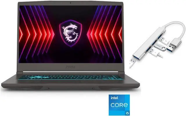 Main image of MSI Thin 15.6" FHD 144Hz Gaming Laptop | Intel Core i5-12450H | NVIDIA GeForce RTX 3050 |Backlit | Bluetooth | 8GB RAM | 2TB SSD | Windows 11 Home | Bundle with USB 3.0 Hub