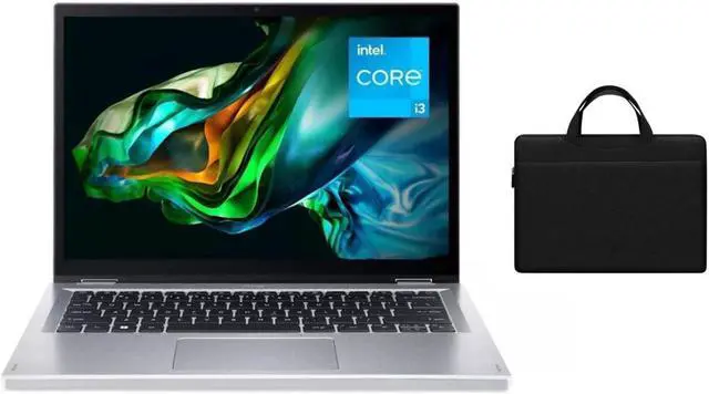 Main image of Acer 14" WUXGA Spin 3 Touchscreen Convertible 2-in-1 Laptop | intel Core i3-N305 | Intel UHD Graphics |Built-In Webcam|Silver| 8GB RAM DDR5 | 256GB SSD | Windows 11 S |Bundle with Black Bag