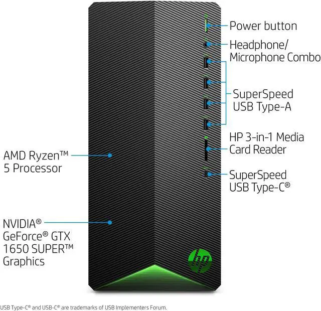 Alt view image 2 of 5 - HP Pavilion Tg01-0023w Gaming Desktop AMD Ryzen 5 3600 8G DDR4 256GB PCIE SSD GeForce GTX 1650 SUPER 4G WIN10H BLK