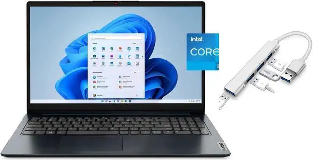 Main image of Lenovo IdeaPad 1i 15.6 inch FHD Laptop | Intel Core i5-1235U | Intel Iris Xe Graphics | HDMI | Abyss Blue| 16GB RAM | 512GB SSD | Windows 10 S | Bundle with USB 3.0 Hub
