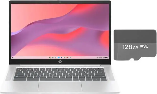 Main image of HP Chromebook 14 inch HD anti-glare Laptop | Intel Processor N200 | Intel UHD Graphics | Bluetooth |Silver| 4GB RAM | 256GB Storage(128GB eMMC + 128GB Micro SD) | Chrome OS
