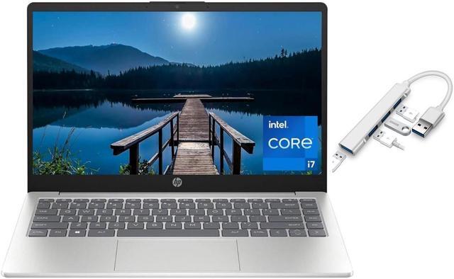 Main image of HP 14 inch FHD Display Slim Laptop | Intel Core i7-1355U Processor | Intel Iris Xe Graphics |Webcam | Silver | 32GB RAM | 1024GB SSD | Windows 11 Home | Bundle with USB 3.0 Hub
