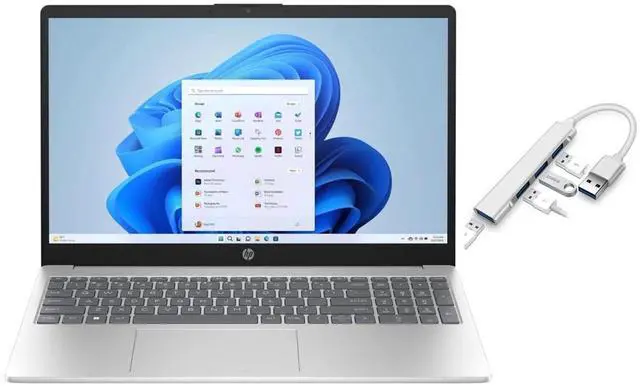 Main image of HP 15.6 FHD Laptop | AMD Ryzen 5 7520U(Beat i5-1155G7)| AMD Radeon Graphics | Webcam | Wifi | Copilot | Silver | 8GB RAM DDR5 | 2TB SSD |Windows 11 Home |Bundle with USB 3.0 Hub