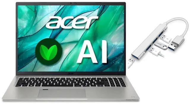 Main image of Acer Aspire Vero 16" WQXGA Eco-Friendly Laptop| Intel Core Ultra 7 155U| Integrated Intel Graphics | Copilot |Backlit | Gray | 16GB RAM DDR5 | 1024GB SSD |Windows 11 Home |Bundle with USB 3.0 Hub