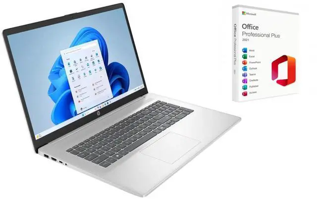 Main image of HP 17.3" HD+ Touchscreen Laptop |AMD Ryzen 5 7430U(Beat i5-1235U)| AMD Radeon graphics |Camera |Bluetooth|Silver| 32GB RAM | 2TB SSD |Windows 11 Pro |Bundle with Microsoft Office 2021