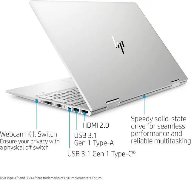 Main image of HP Envy x360-15-dr1010nr, 15.6", Touch Screen, Windows 10 Home 64, Intel Core i7, 8GB RAM, 512GB SSD, FHD, Natural Silver
