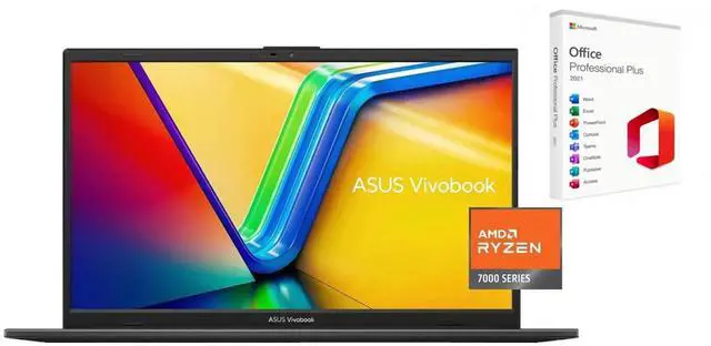 Main image of ASUS Vivobook Go 15.6 FHD Slim Laptop |AMD Ryzen 3 7320U(Beat i3-1315U)| AMD Radeon Graphics |Webcam |WIFI|Black| 8GB RAM DDR5 | 2TB SSD |Windows 11 Pro |Bundle with Microsoft Office 2021