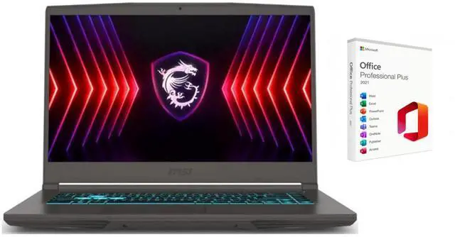 Main image of MSI Thin 15.6 inch FHD 144Hz Gaming Laptop |AMD Ryzen 5 7535HS| NVIDIA GeForce RTX 4060|Webcam |Backlit|Gray| 16GB RAM | 1024GB SSD |Windows 11 Pro |Bundle with Microsoft Office 2021