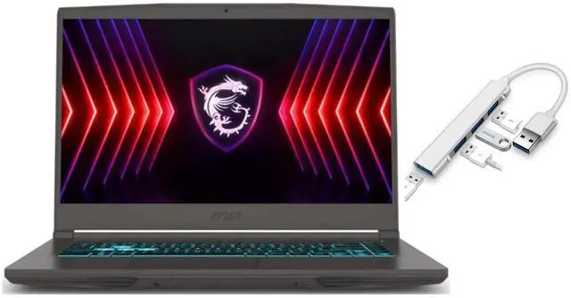 Main image of MSI Thin 15.6 inch FHD 144Hz Gaming Laptop |AMD Ryzen 5 7535HS| NVIDIA GeForce RTX 4060|Webcam |Backlit|Gray| 16GB RAM | 1024GB SSD |Windows 11 Home |Bundle with USB 3.0 Hub