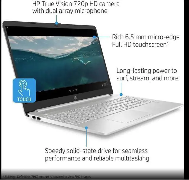 Alt view image 3 of 6 - HP 15.6" FHD Touch IPS Laptop|Intel Core i3-1115G4| Intel UHD Graphics | Camera |Wifi|Silver| 8GB RAM | 256GB SSD |Windows 10 S |Bundle with Stylus Pen