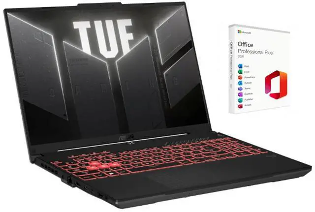 Main image of ASUS TUF Gaming 16 16:10 FHD+ 144Hz Display Laptop | AMD Ryzen 5 7535HS 3.3GHz | NVIDIA GeForce RTX 4050 | Backlit | Gray |  32GB RAM DDR5 | 2TB SSD  | Windows 11 Pro | Bundle with Office 2021