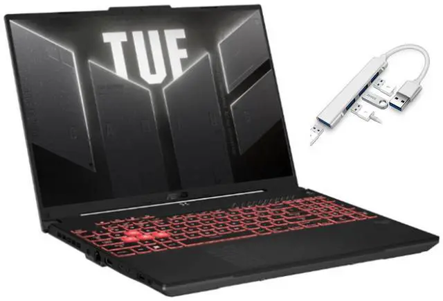 Main image of ASUS TUF 16 WUXGA 144Hz Gaming Laptop | AMD Ryzen 7 7445HS 3.2GHz | NVIDIA GeForce RTX 4050 | Backlit | Webcam |  32GB RAM DDR5 | 1024GB SSD  | Windows 11 Home | Bundle with USB 3.0 Hub