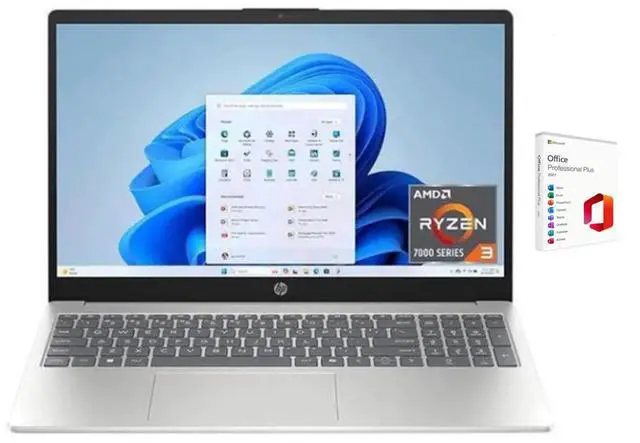 Main image of HP 15.6 inch Laptop HD Touchscreen Display| AMD Ryzen 3 7320U(Beat Intel Core i5-1155G7)| AMD Radeon Graphics | Webcam|  8GB RAM DDR5 | 1024GB SSD  | Windows 11 Pro | Bundle with Office 2021