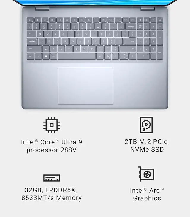 Alt view image 4 of 6 - Dell 16 Plus Laptop DB16250-16.0-inch 16:10 2.5K (2560x1600) Display |Intel Core Ultra 9 288V|32GB DDR5|2TB SSD|Arc Graphics|Backlit Copilot Key Keyboard|Windows 11 Home|Blue