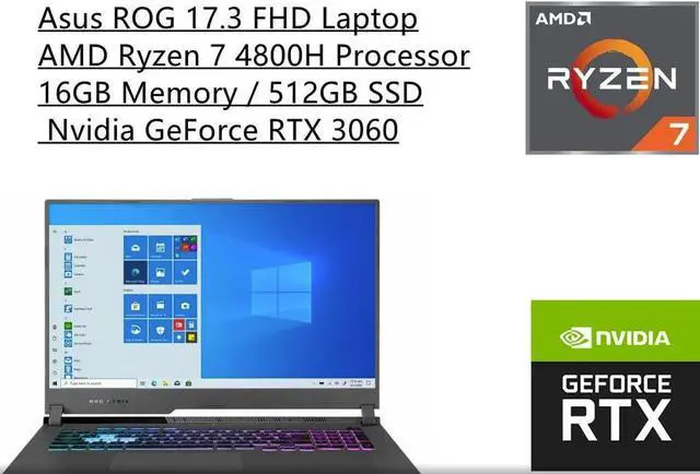 Alt view image 2 of 6 - Asus ROG 17.3 FHD Laptop | AMD Ryzen 7 4800H Processor | 16GB Memory | 512GB SSD | Nvidia GeForce RTX 3060 | Backlit Keyboard | Windows 10 Home | Gray