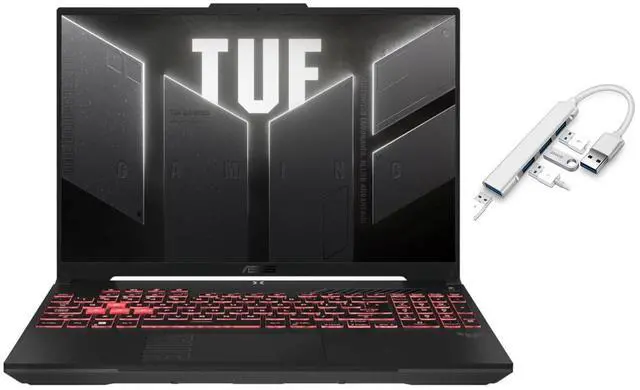 Main image of ASUS TUF Gaming Laptop 16 WUXGA 144Hz Display |AMD Ryzen 7 170|NVIDIA GeForce RTX 4050 |Backlit|Black| 32GB RAM DDR5 | 512GB SSD |Windows 11 Home |Bundle with USB 3.0 Hub