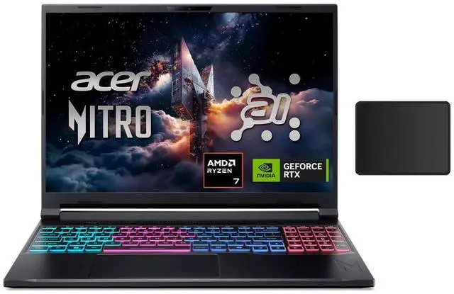 Main image of Acer Nitro V Gaming Laptop 16" WUXGA IPS 180Hz Display|AMD Ryzen 7 260|NVIDIA GeForce RTX 5060 |Backlit|Black| 32GB RAM DDR5 | 1024GB SSD |Windows 11 Home |Bundle with Mouse Pad