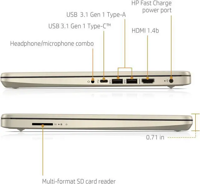 Alt view image 3 of 5 - HP 14 Premium HD Micro-edge Laptop |10Th Intel Core i3-1005G1|8GB DDR4|128GB M.2 SSD| Wi-Fi | Fast Charge| HDMI | Windows 10 | Pale Gold