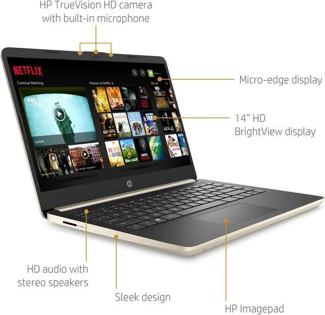 Alt view image 2 of 5 - HP 14 Premium HD Micro-edge Laptop |10Th Intel Core i3-1005G1|8GB DDR4|128GB M.2 SSD| Wi-Fi | Fast Charge| HDMI | Windows 10 | Pale Gold