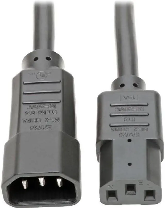 Alt view image 4 of 18 - Tripp Lite Heavy-Duty Power Extension Cord, 15A, 14AWG (IEC-320-C14 to IEC-320-C13), 3-ft