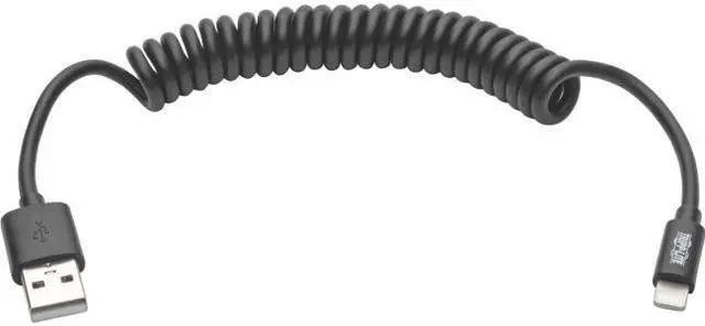 Alt view image 5 of 10 - Tripp Lite M100-004COIL-BK Black USB Sync/Charge Coiled Cable with Lightning Connector (M/M)