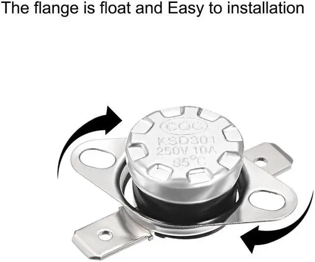 Alt view image 2 of 4 - KSD301 Thermostat, Temperature Control Switch 95°C 10A Normally Closed N.C 6.3mm Pin 5pcs