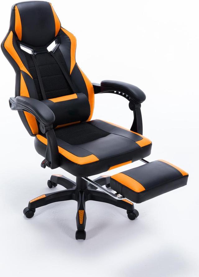 Orange gaming discount chair with footrest