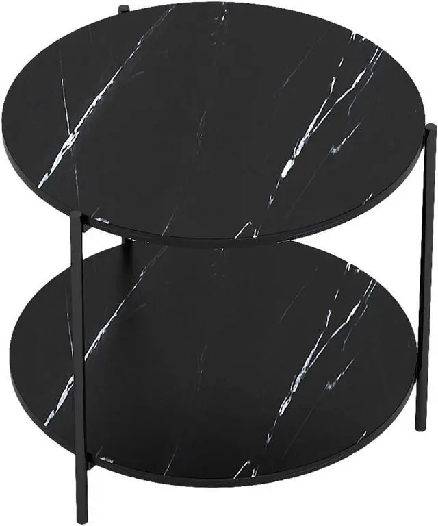 Alt view image 3 of 3 - ViscoLogic Louis Mid-Century Accent 2-Tier Round Side End Table (Black)