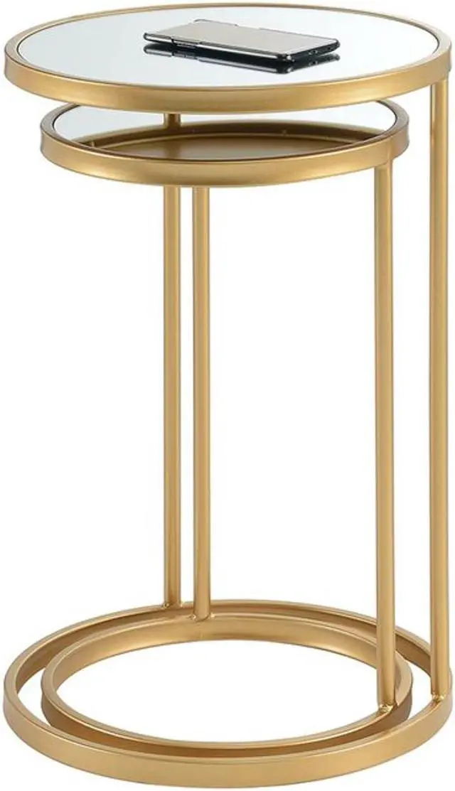 Main image of ViscoLogic Roven Glass Mirror Metal Frame Mid-Century Nested End Table Living Room Side Table (Gold Color)