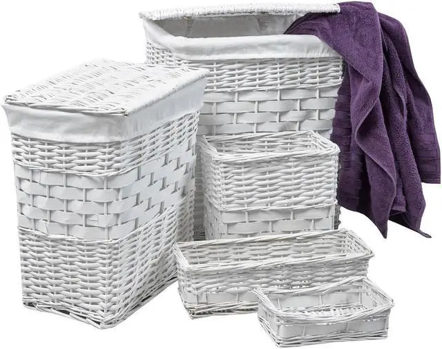 Alt view image 2 of 4 - ViscoLogic Willow Wicker Basket (Set of 5 Baskets) Ivory White