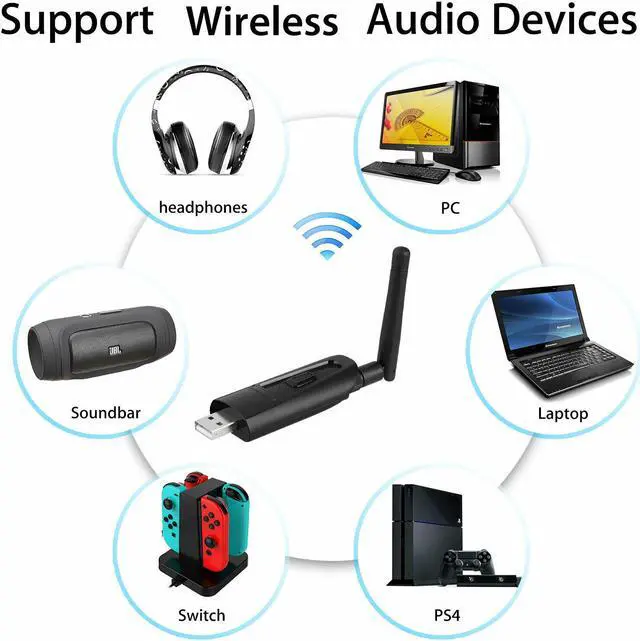 Alt view image 6 of 7 - Wireless Bluetooth 5.0 Transmitter A2DP Dongle Audio Music Adapter for PC Switch