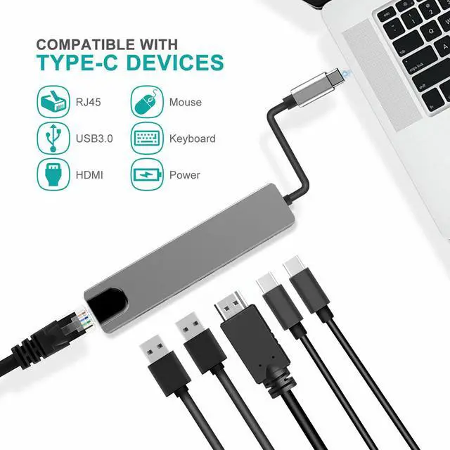Alt view image 6 of 7 - USB Type C Hub Adapter Dock with 4K HDMI PD RJ45 Ethernet Lan Charge for MacBook