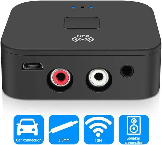 Alt view image 2 of 7 - Bluetooth 5.0 Receiver Wireless 3.5mm Jack AUX NFC to 2 RCA Audio Stereo Adapter