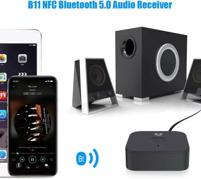 Alt view image 3 of 7 - Bluetooth 5.0 Receiver Wireless 3.5mm Jack AUX NFC to 2 RCA Audio Stereo Adapter