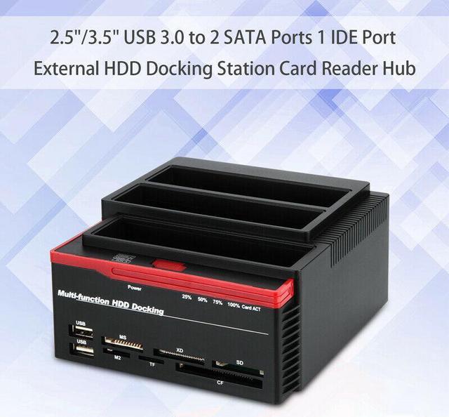 Lecteur de carte de disque dur externe HDD, 2,5 pouces 3,5 pouces Dual-Bay  USB3.0 SATA/IDE HDD Docking Station Offline Clone HUB Reader disque dur